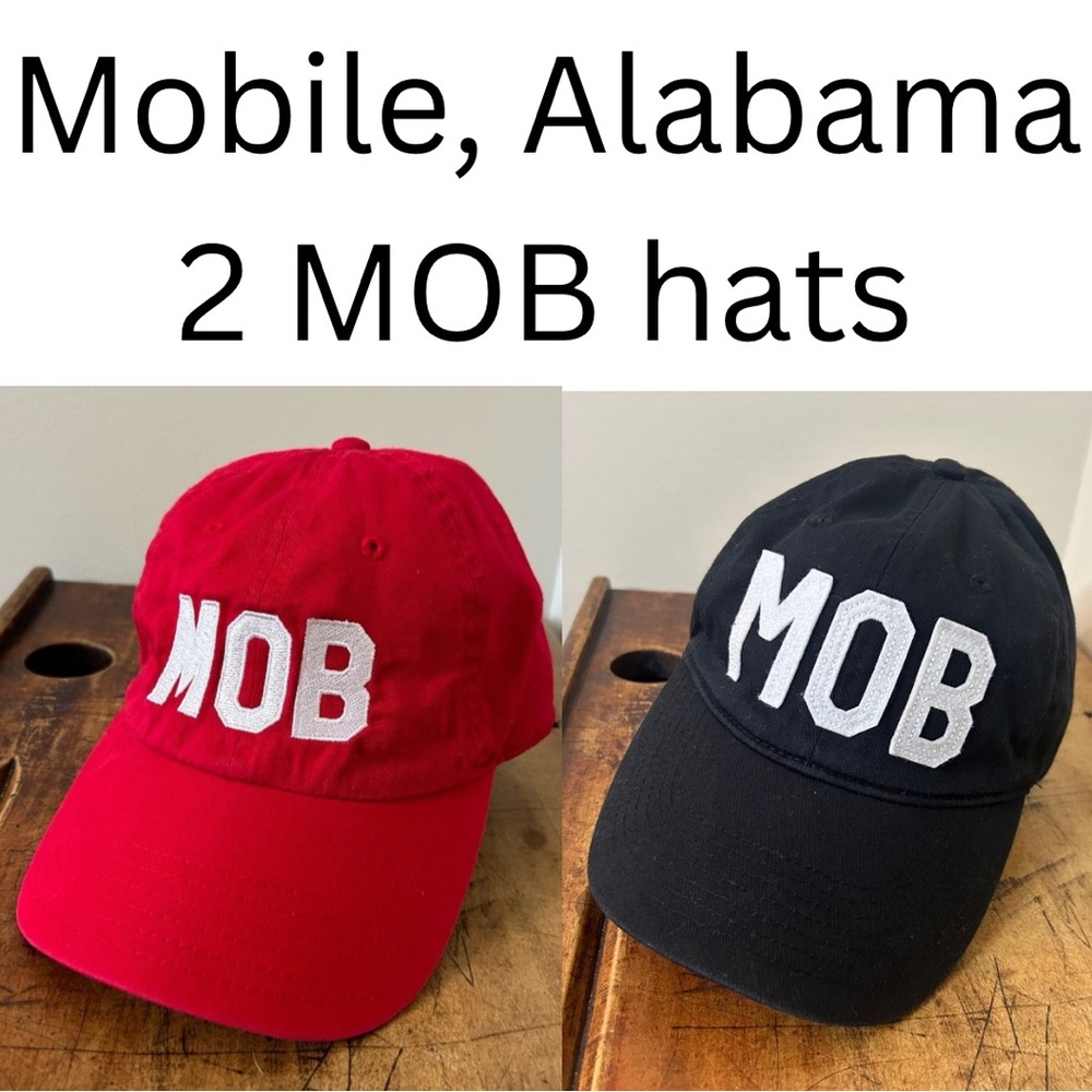 Red & Black Mobile AL Airport Hats, Good Preowned Condition. Adjustable.